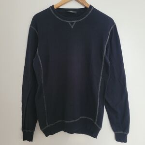 Z Zegna Men's Navy Knit Crewneck Sweater Cotton Cashmere Blend Size M